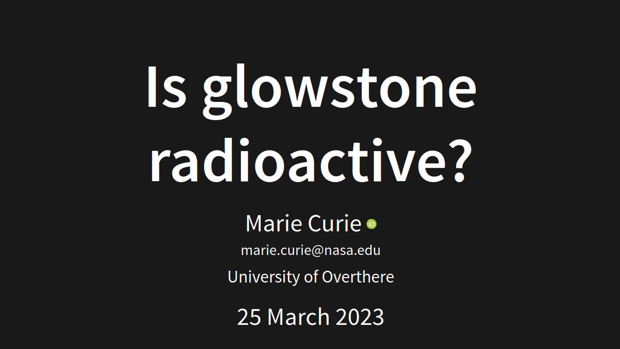 Example title page of Quarto reveal.js theme Default