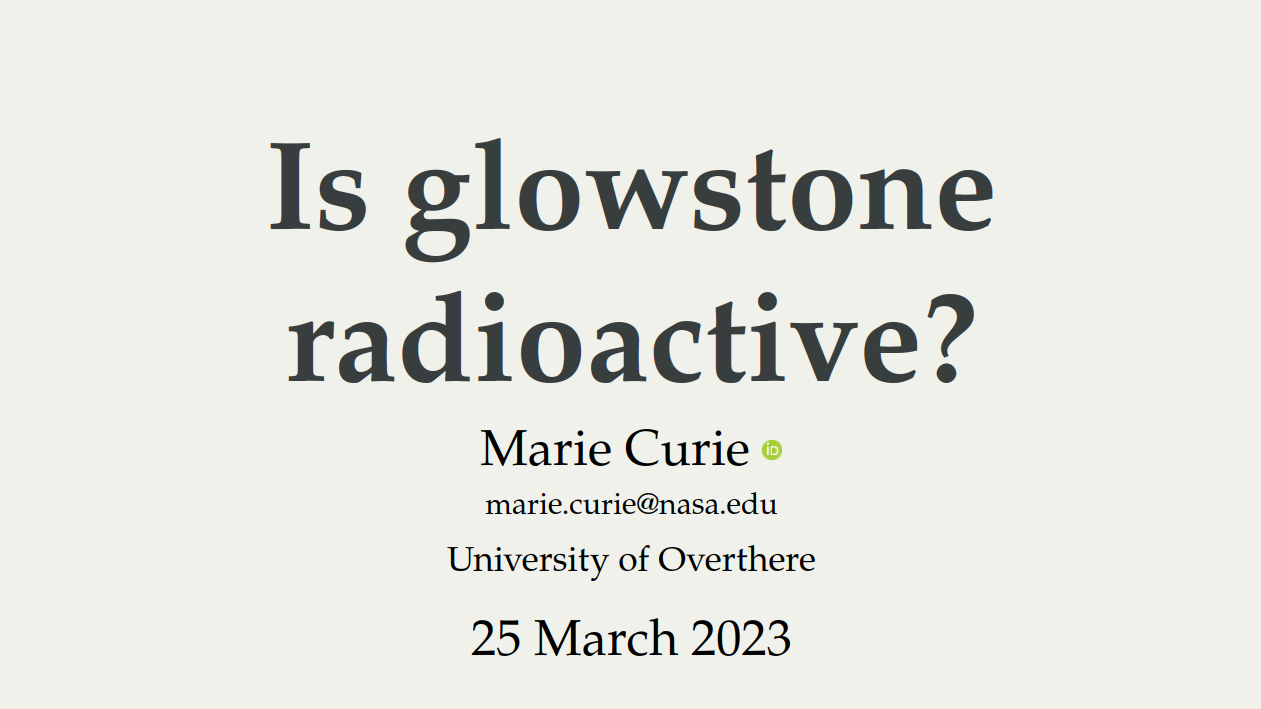 Example title page of Quarto reveal.js theme Default