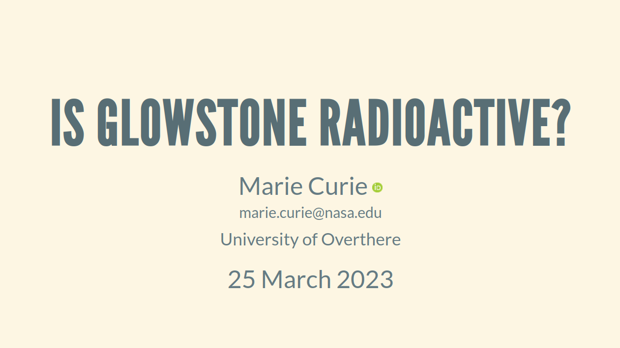 Example title page of Quarto reveal.js theme Default